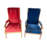 Fauteuils rembourré de velours bleu et d’acajou conçu par Frits Henningsen. La chaise est grande v