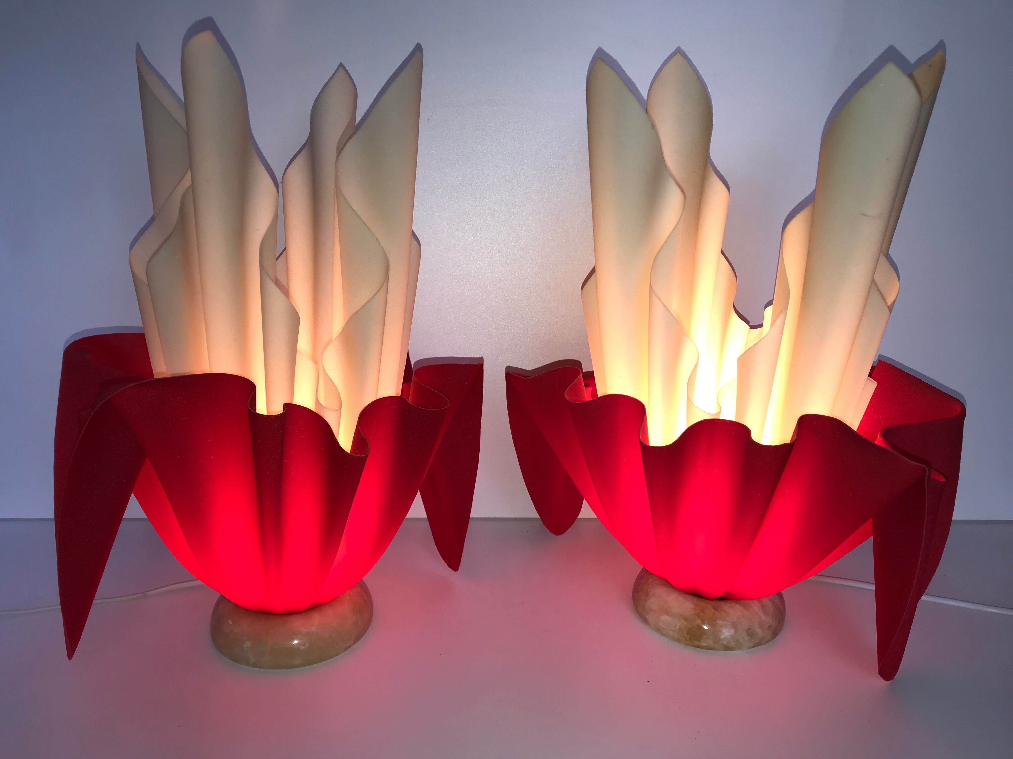 Pair of two-tone handkerchief lamps