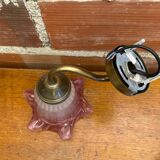 Antique Swan Neck Wall Lamp Gold Metal + Vintage Pink Glass Tulip