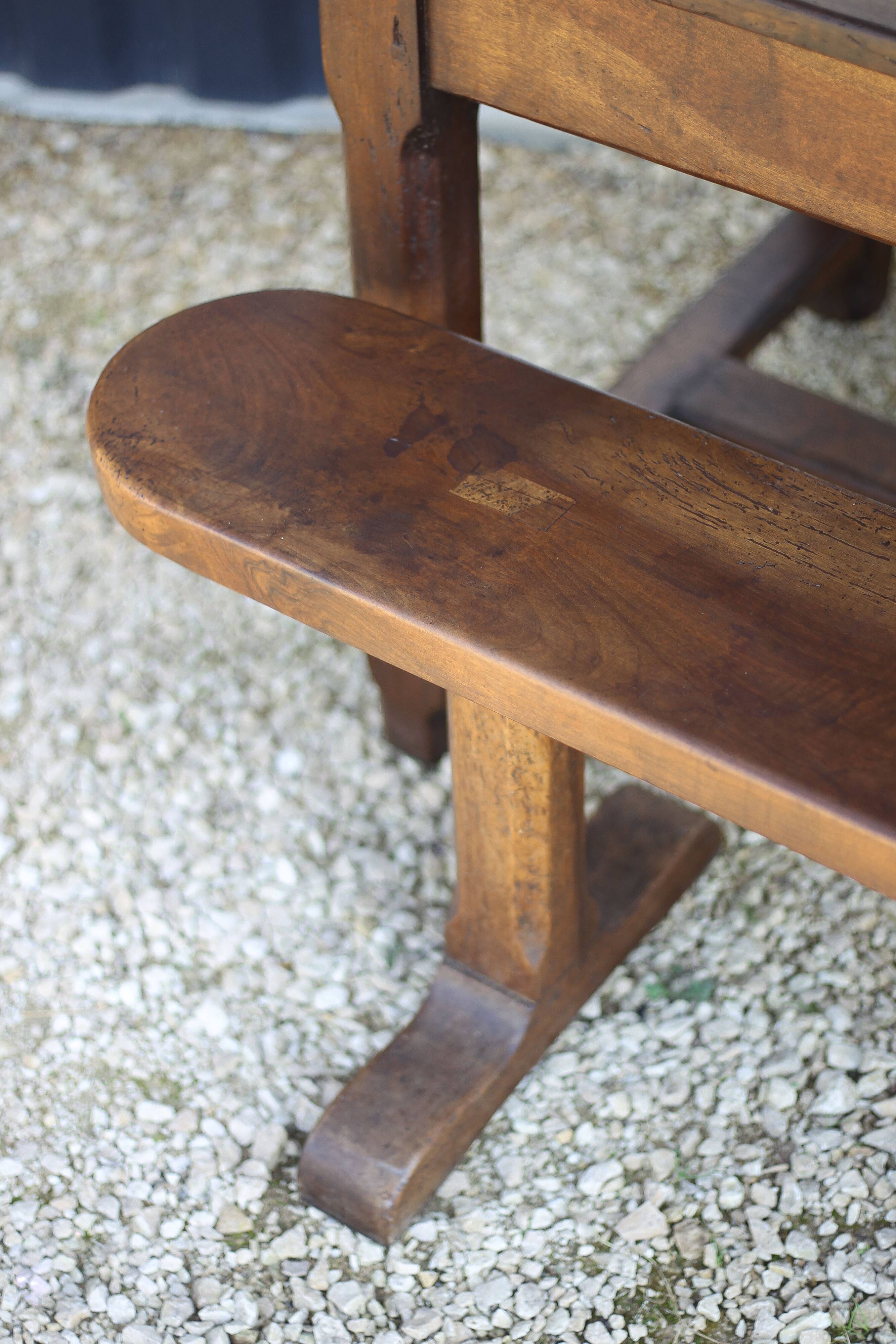 Farmhouse table and two benches, antique wooden farmhouse table, living room furniture, country style, chalet style, decor