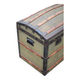 Antique trunk made of burlap and iron, storage suitcase