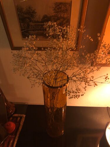 Vase en verre soufflé bullé la rochère jaune