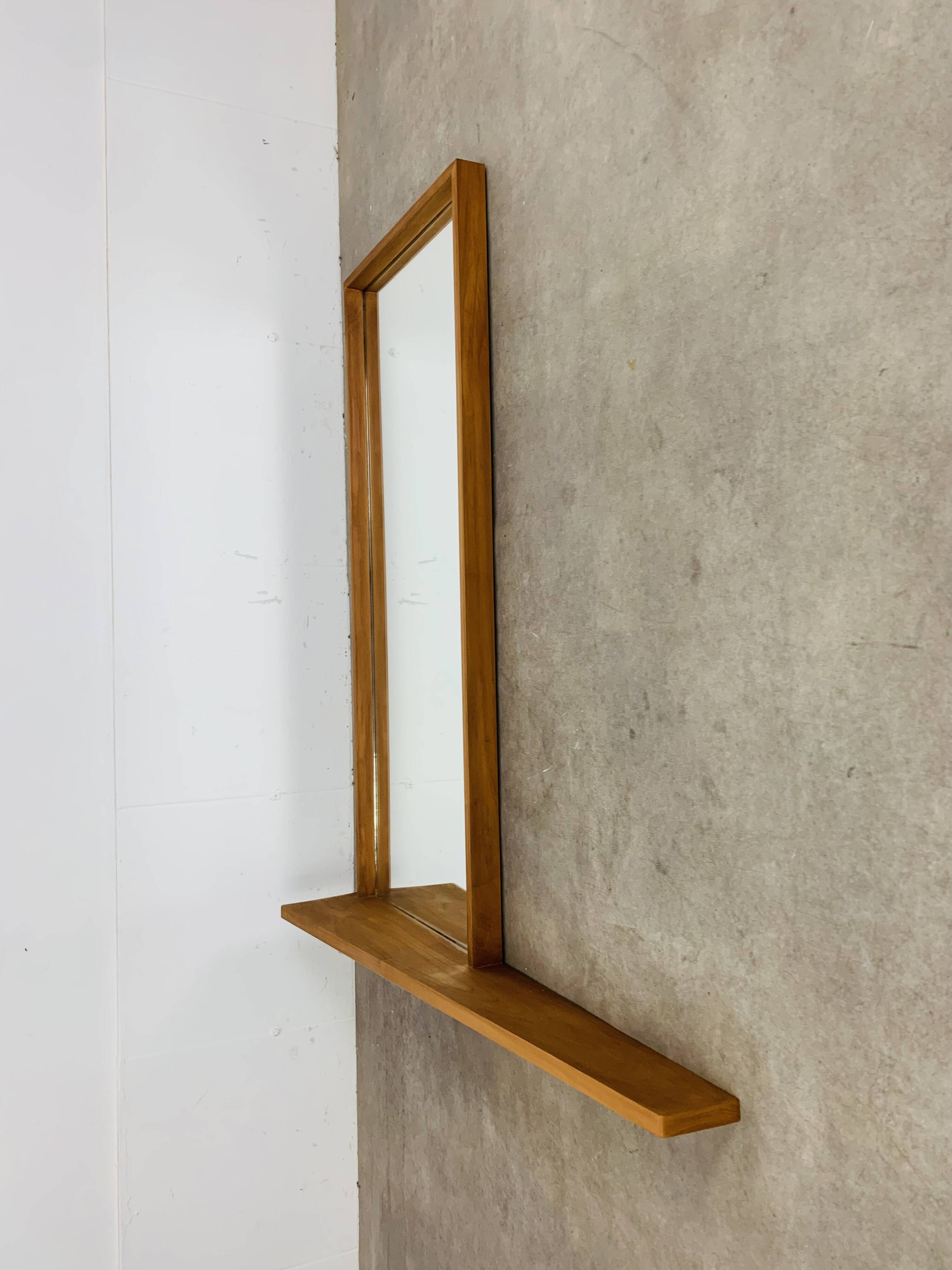 Scandinavian mirror with asymmetrical shelf in wood, 1960s