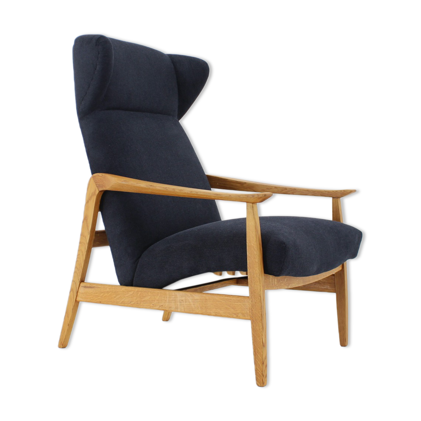 Oak reclining wing chair, czechoslovakia, 1960