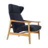 Oak reclining wing chair, czechoslovakia, 1960