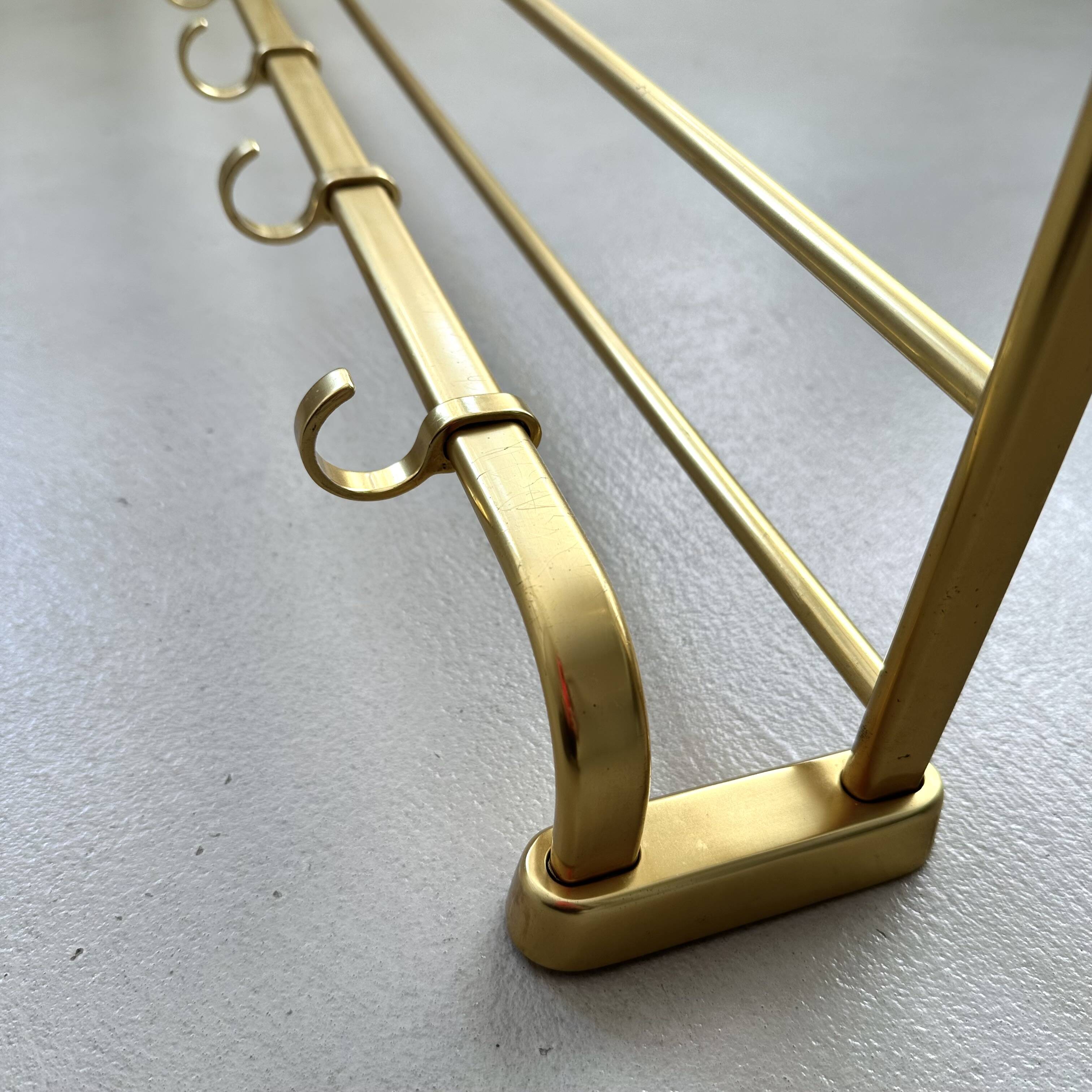 Mid-Century Coat Rack, Gold Coat Rack, Hallway Hook Rail, 1960s