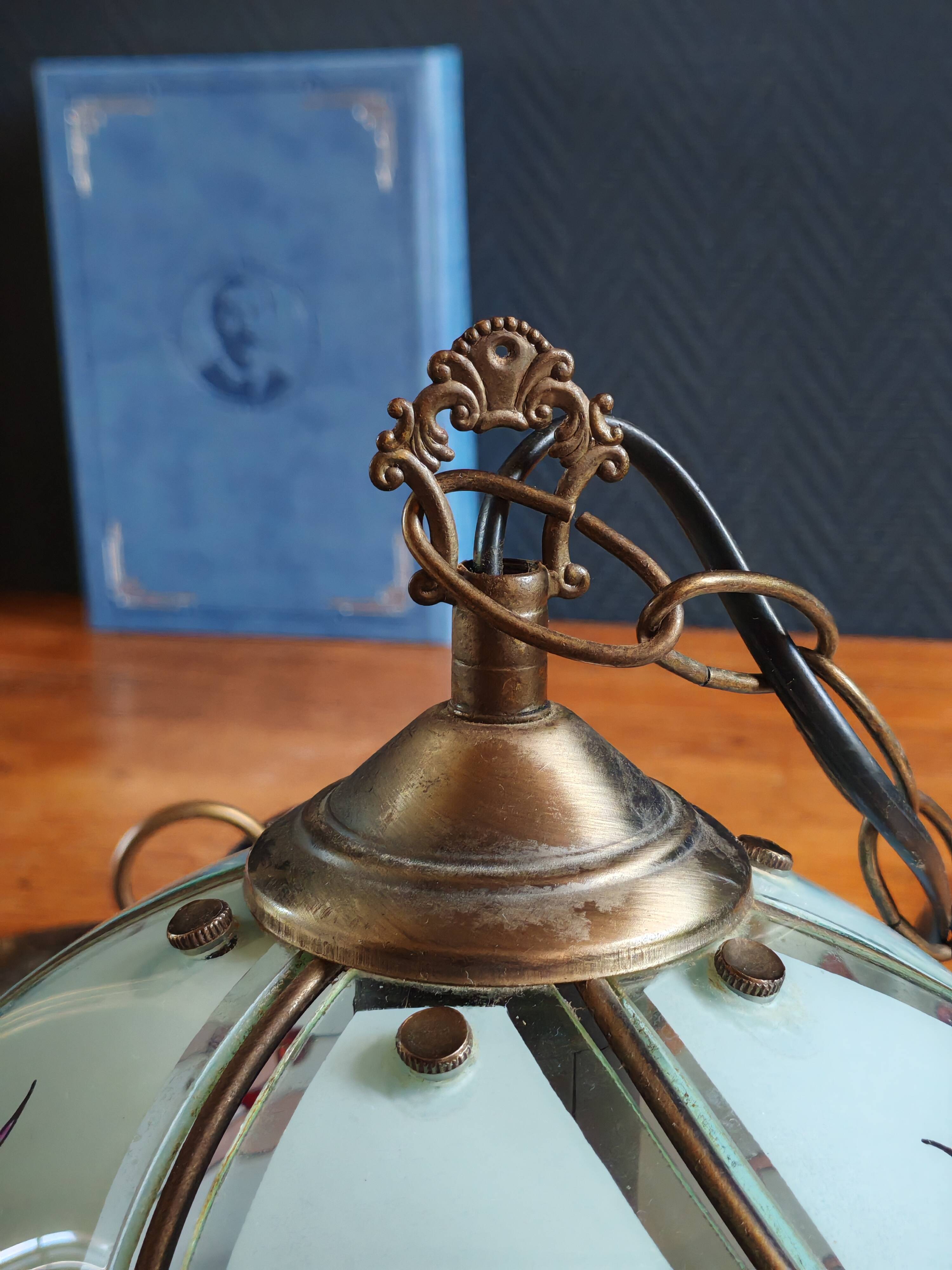 Vintage Tiffany Style Art Deco Pendant Chandelier
