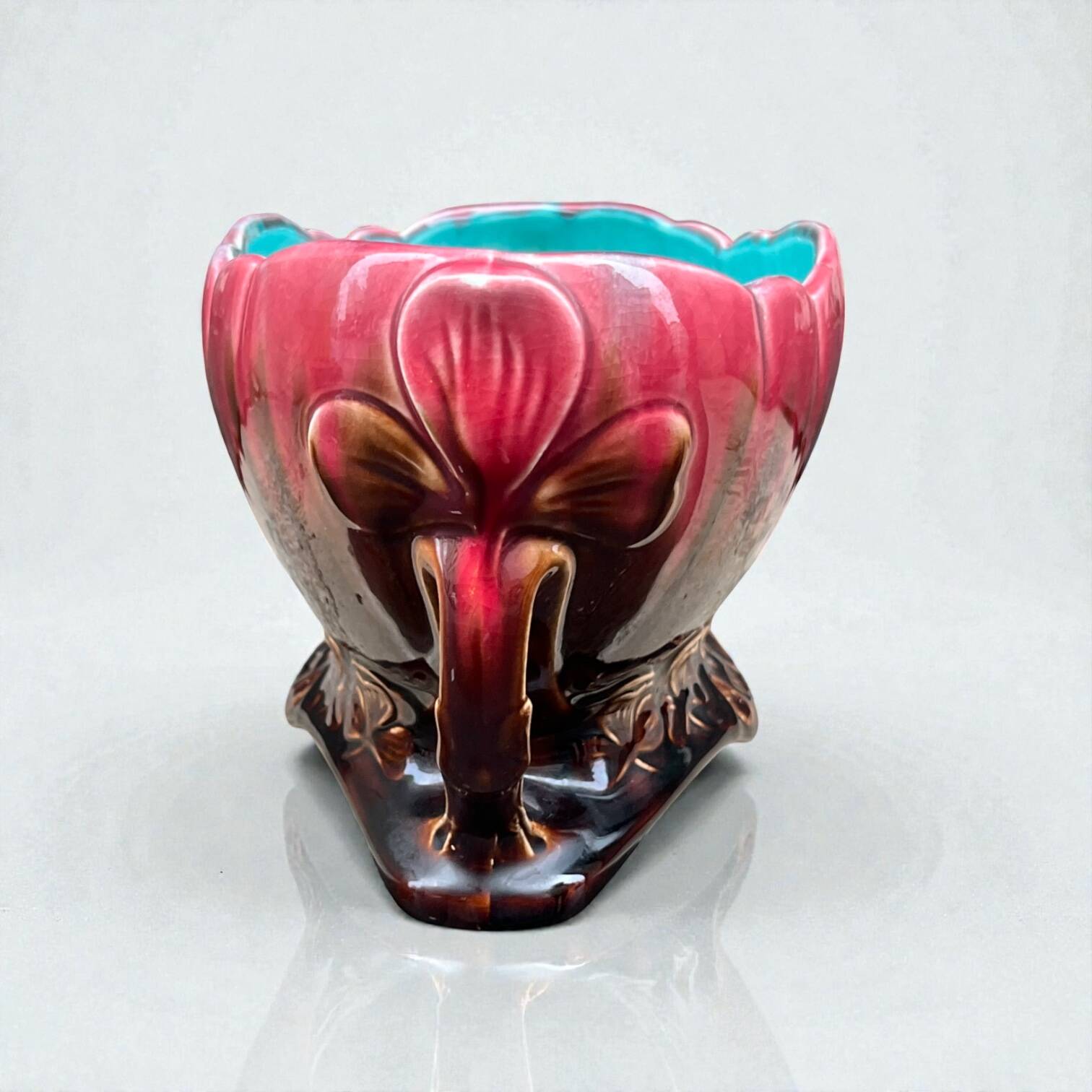 Art Nouveau ceramic jardinière Barbotine Orchies