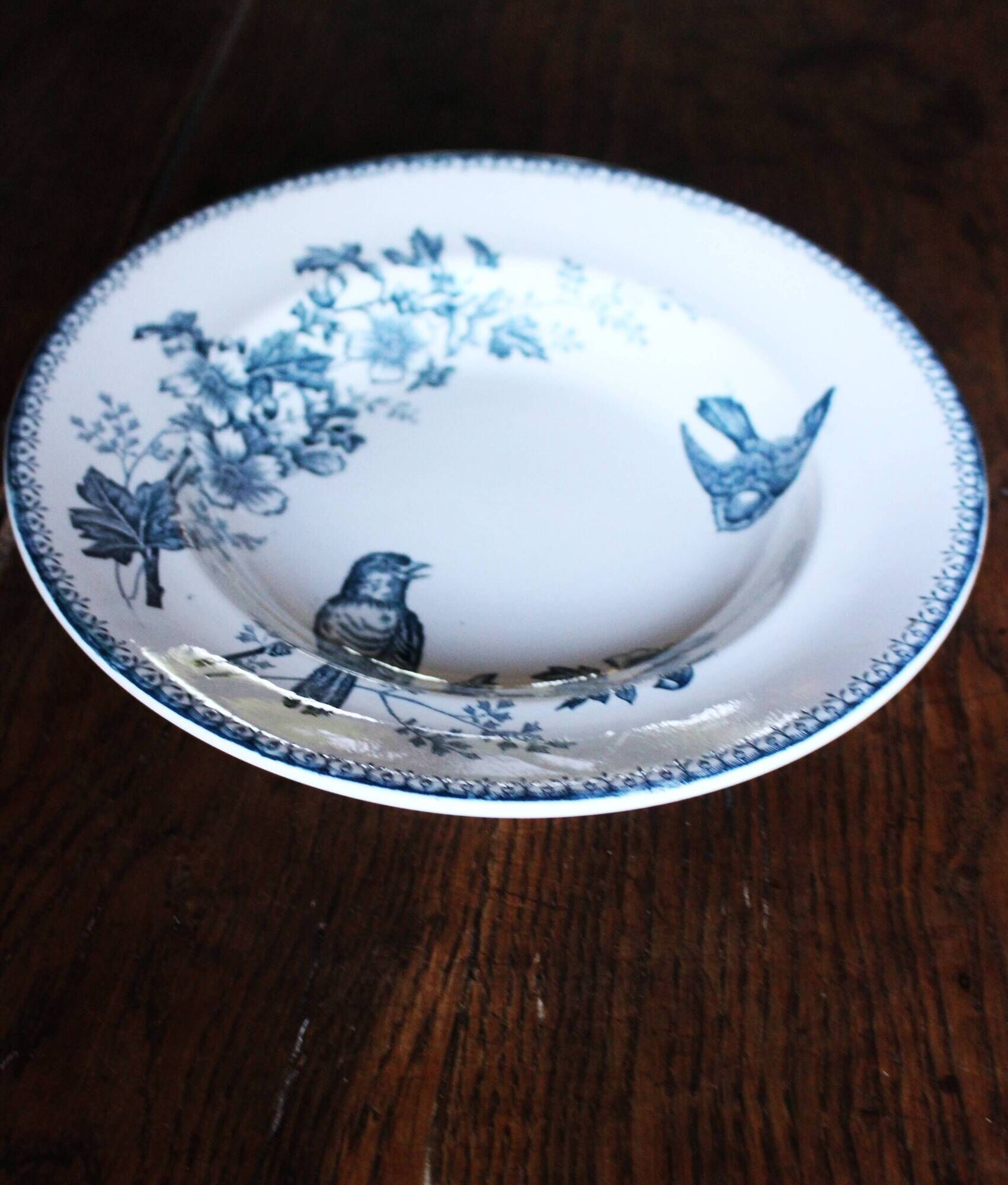 A deep plate Terre de fer Blue Mésange Longwy