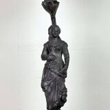 Large kerosene lamp mounted on a spelter statue entitled "Chanson par Rousseau" circa 1900