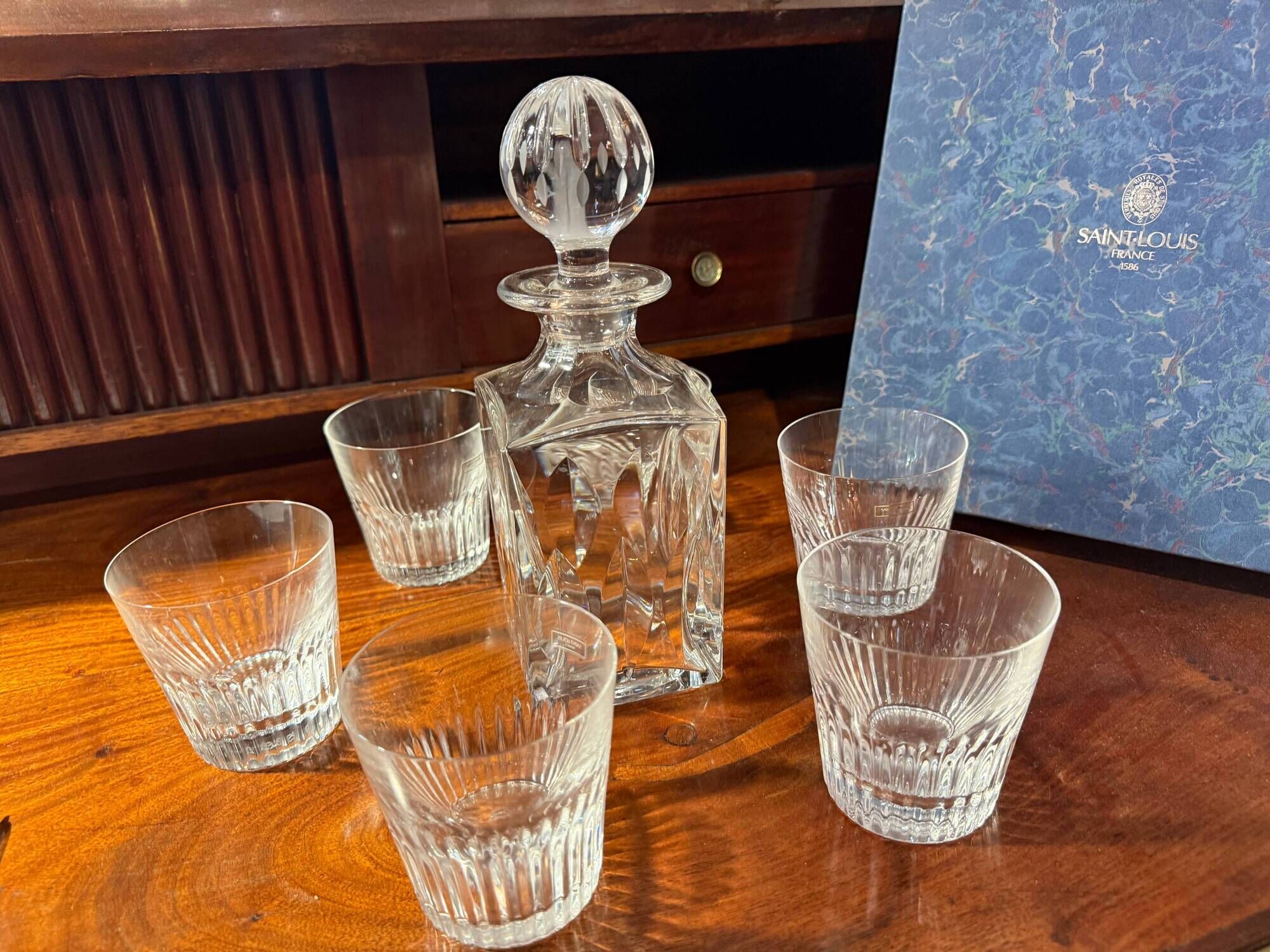Service à whisky Saint-Louis modèle Manhattan Carafe et 6 gobelets cristal