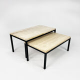 Set of 2 mid century travertine and steel coffee tables, 1960s