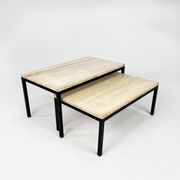 Set of 2 mid century travertine and steel coffee tables, 1960s