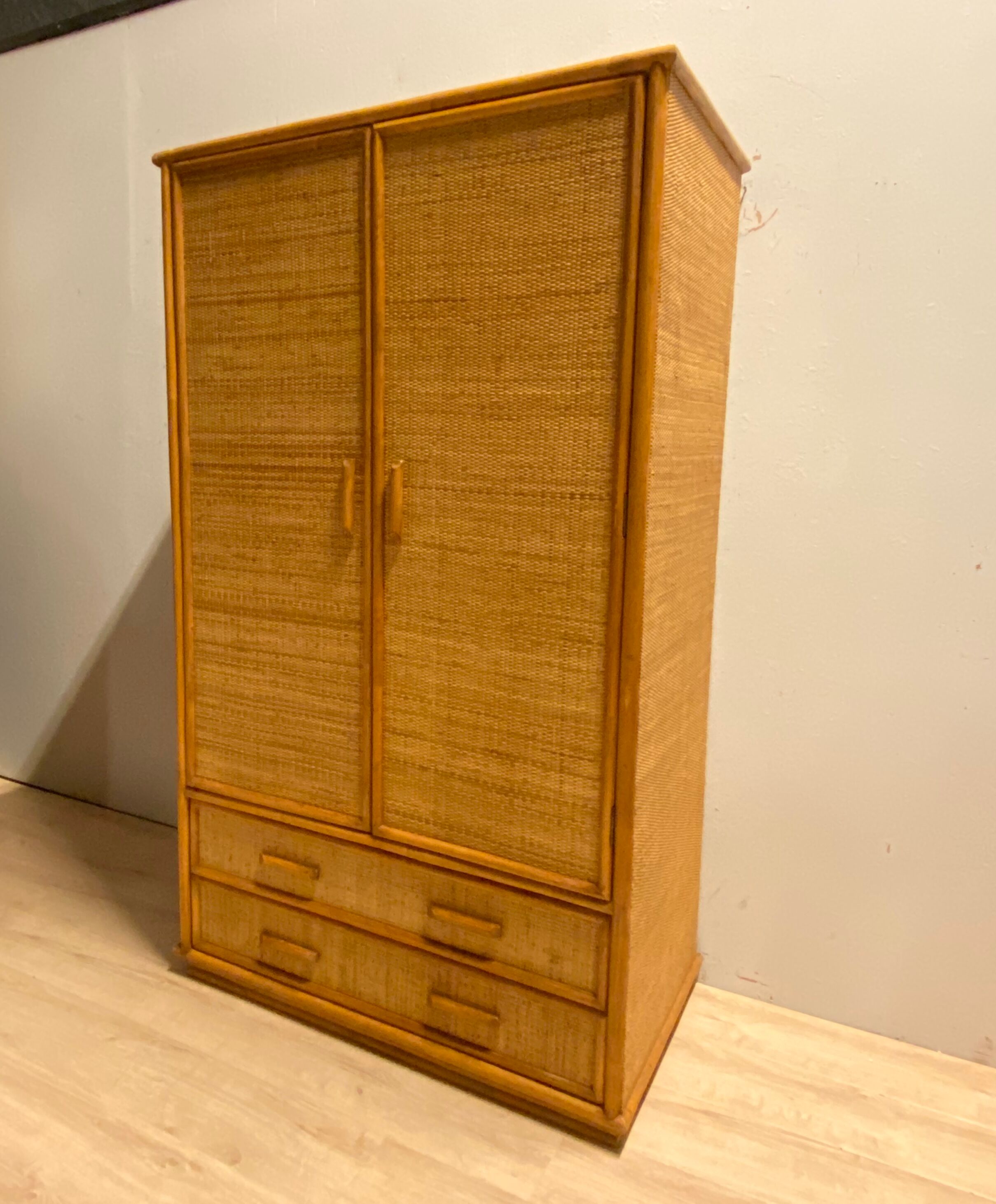 Vintage bamboo and rattan wardrobe, 1970s