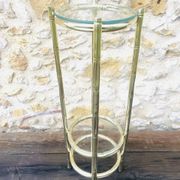 Vintage faux bamboo pedestal table in brass with 2 glass shelves