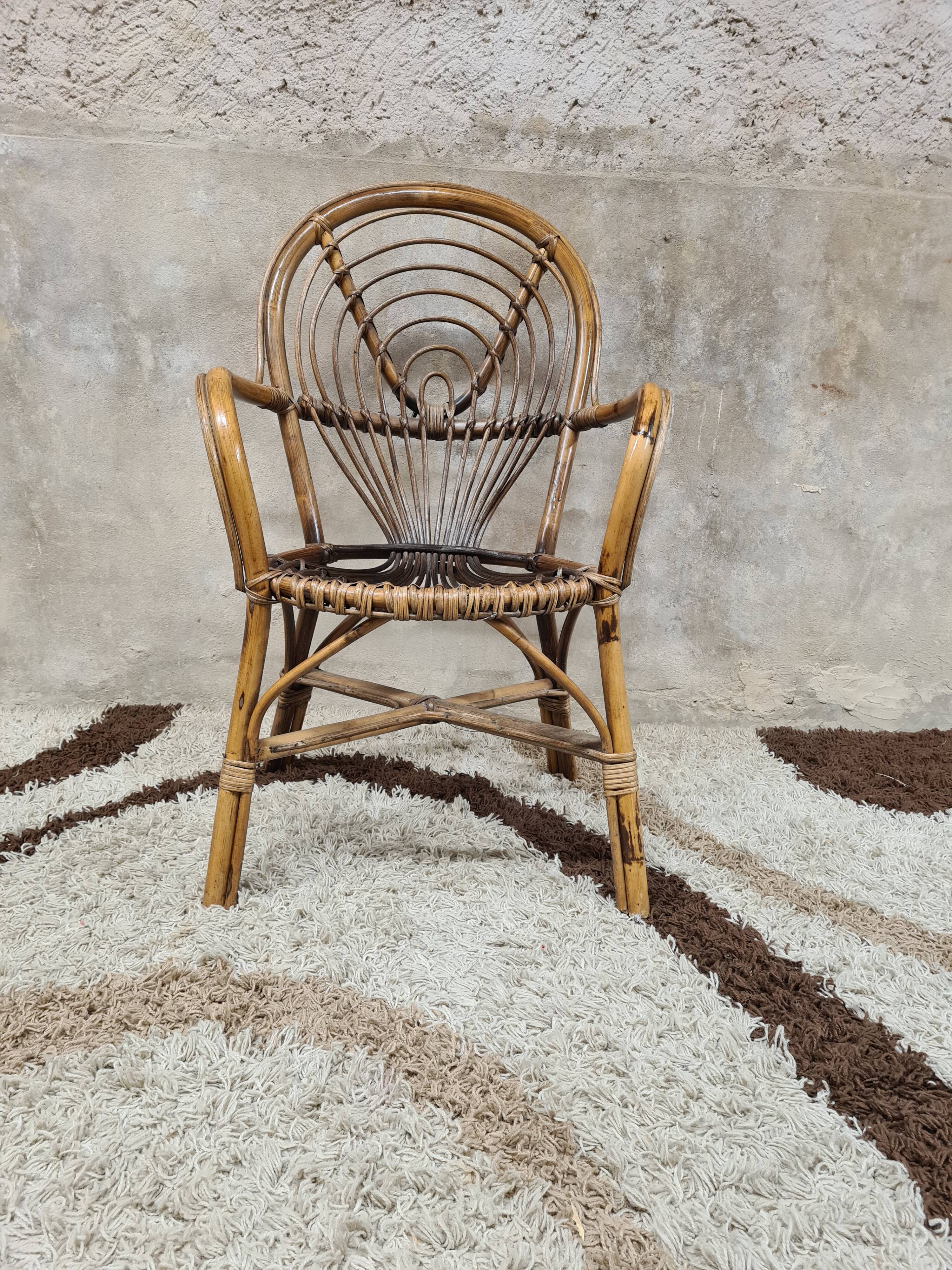 Vintage bamboo rattan armchair