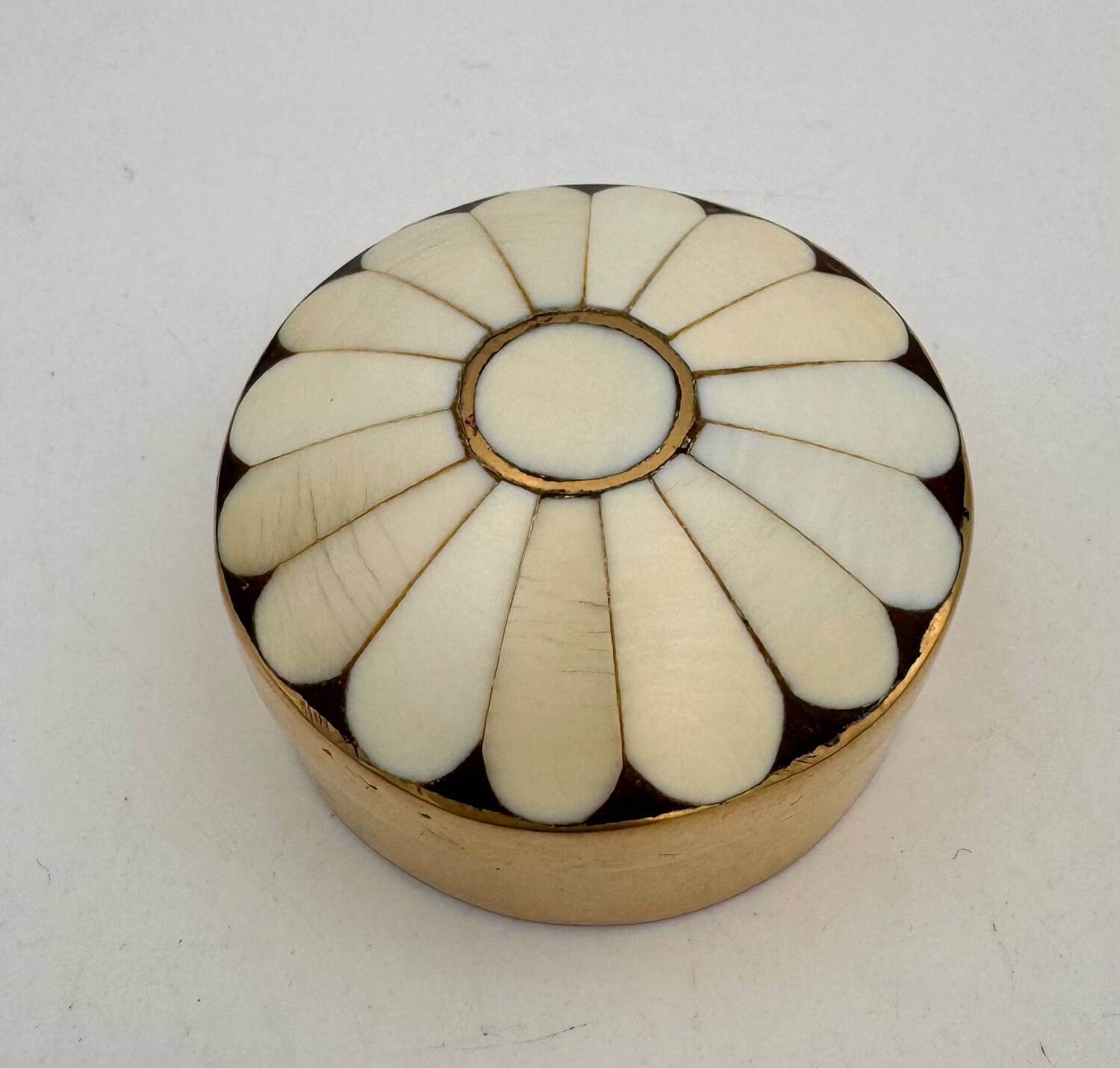 Vintage pillbox, brass and bone box - 1970s