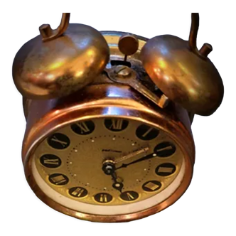 Mechanical alarm clock bell in vintage copper
