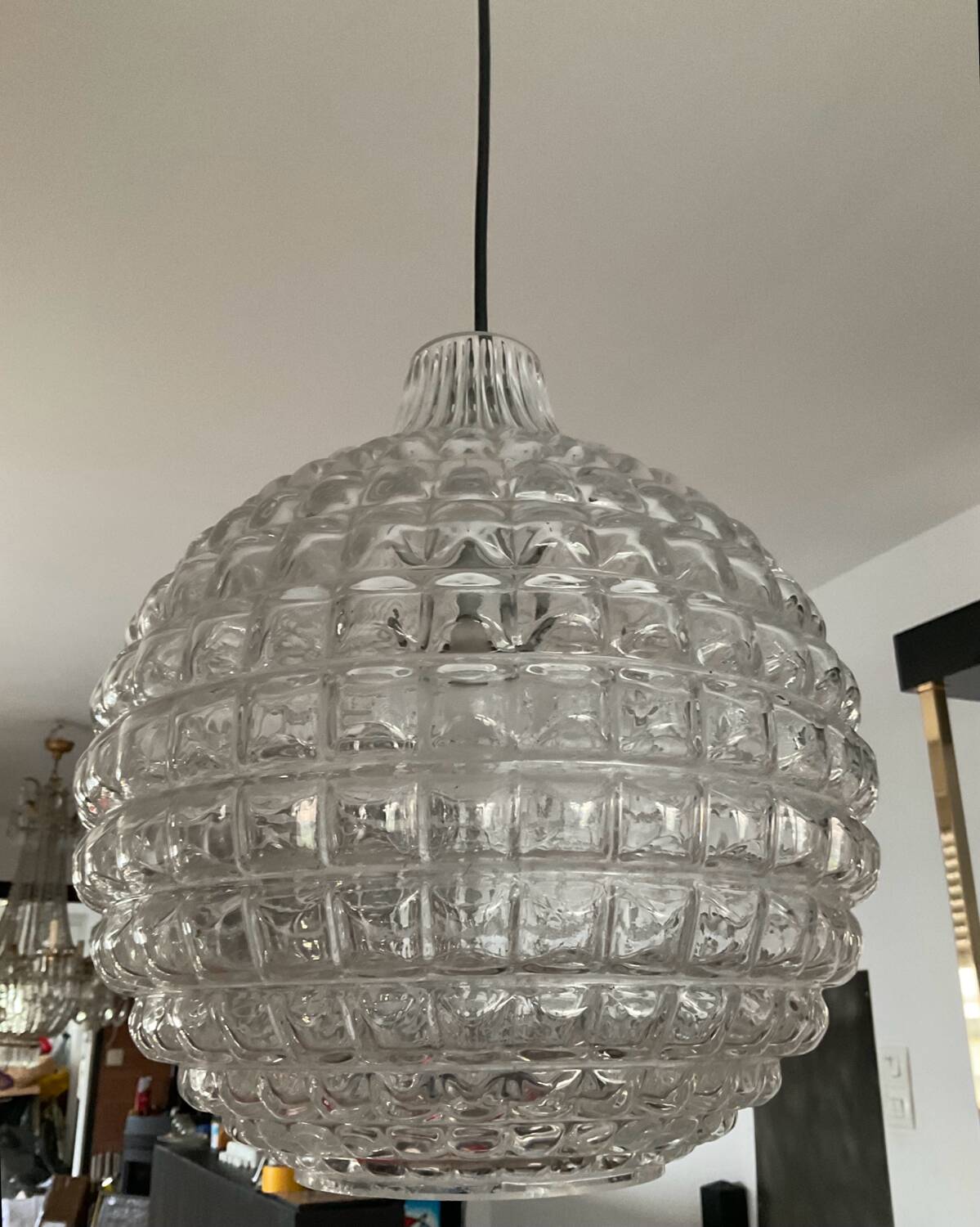 Vintage pendant light from the 70s in molded glass