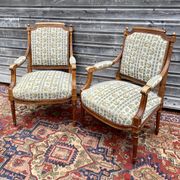 Pair of armchairs in natural wood louis xvi style xix century