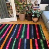 Romanian vintage carpet with stripes, made by hand in wool