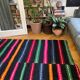 Romanian vintage carpet with stripes, made by hand in wool