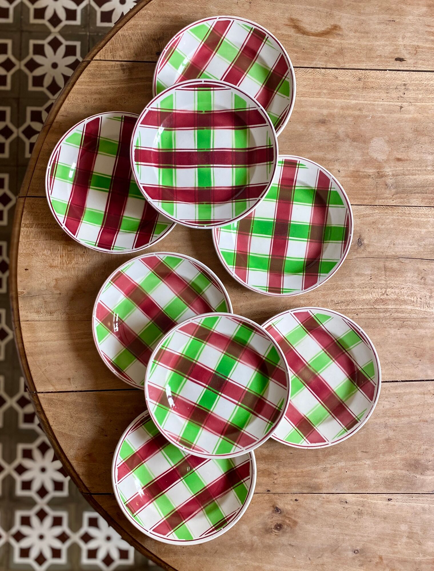Set of 8 old flat plates, Sousse models by Digoin Sarreguemines