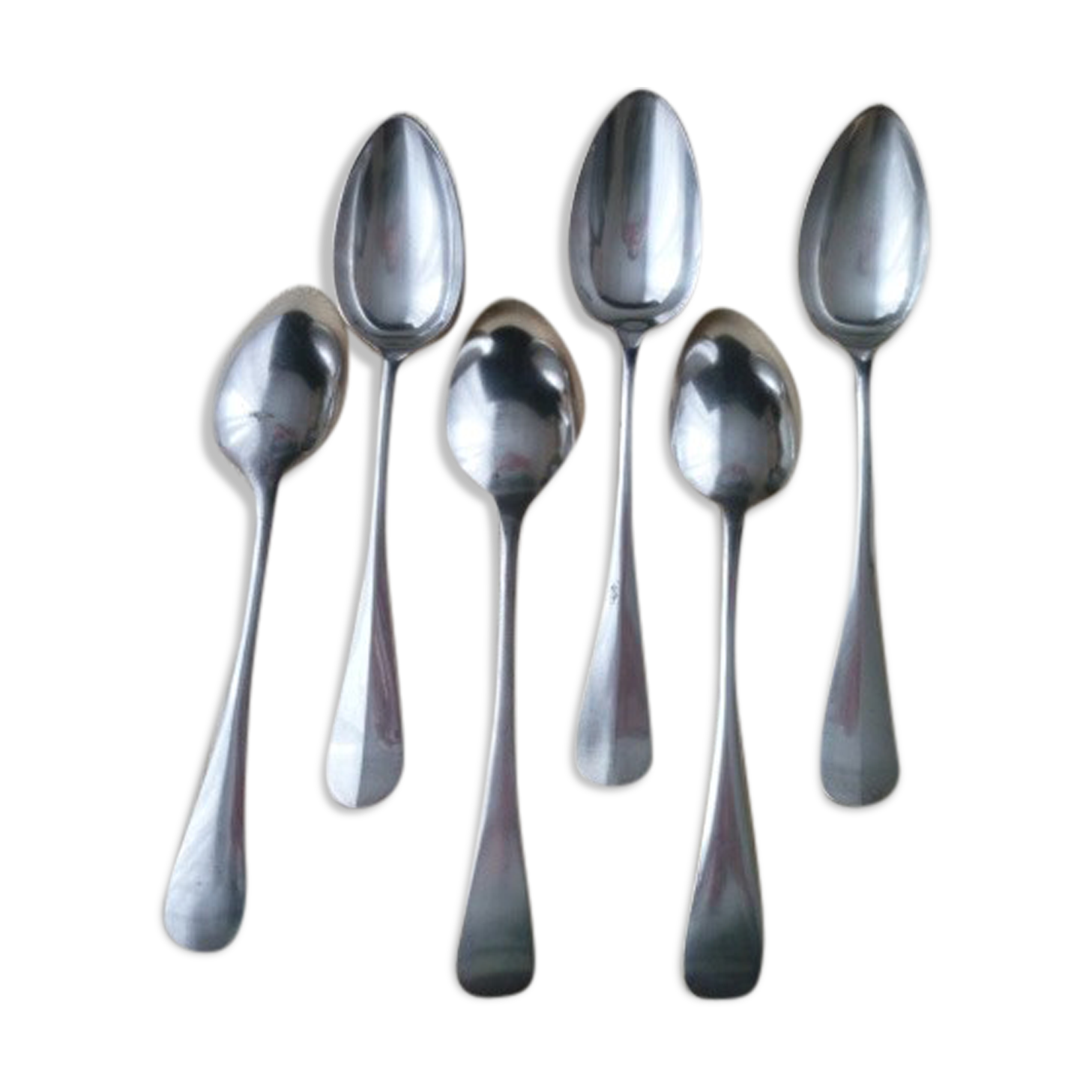 Set of 6 spoons with single flat silver metal soup different goldsmiths