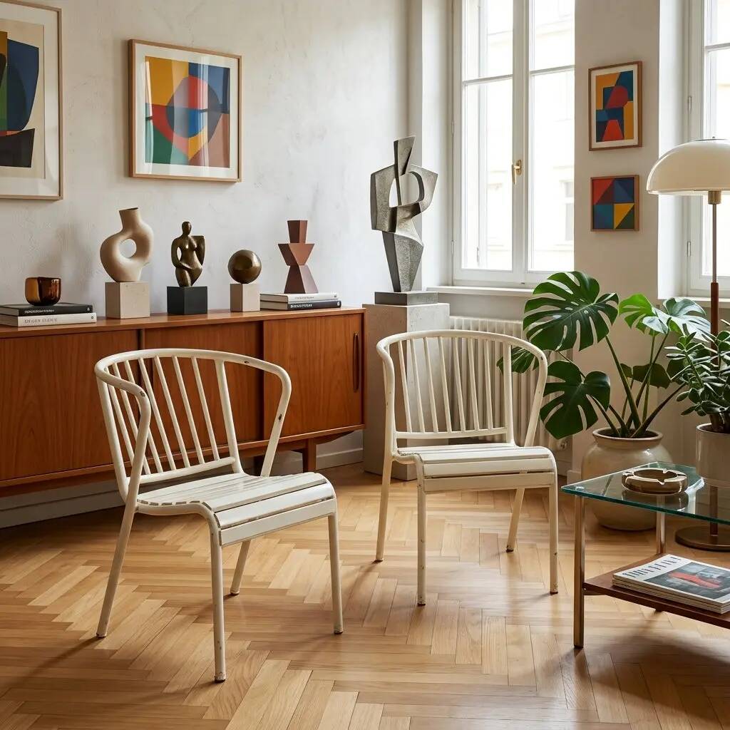 Vintage white enamel metal chairs, Italian design, 1970s-1980s.