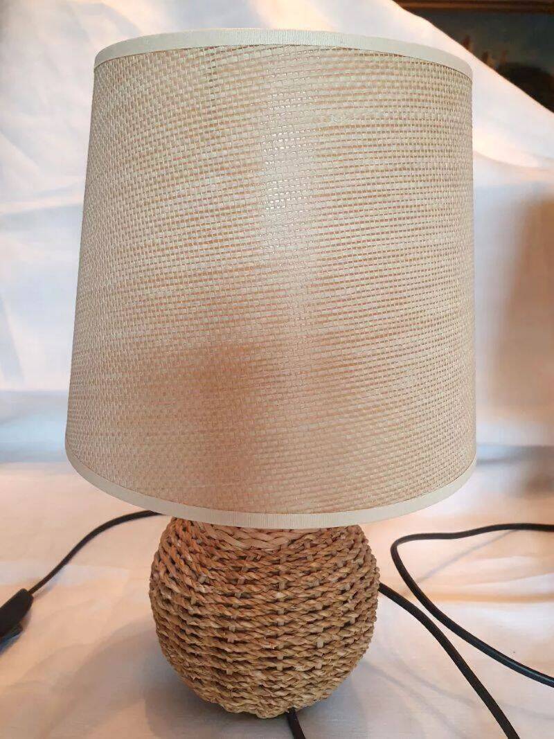 2 Small Vintage Braided Rope Lamps Height 32 cm