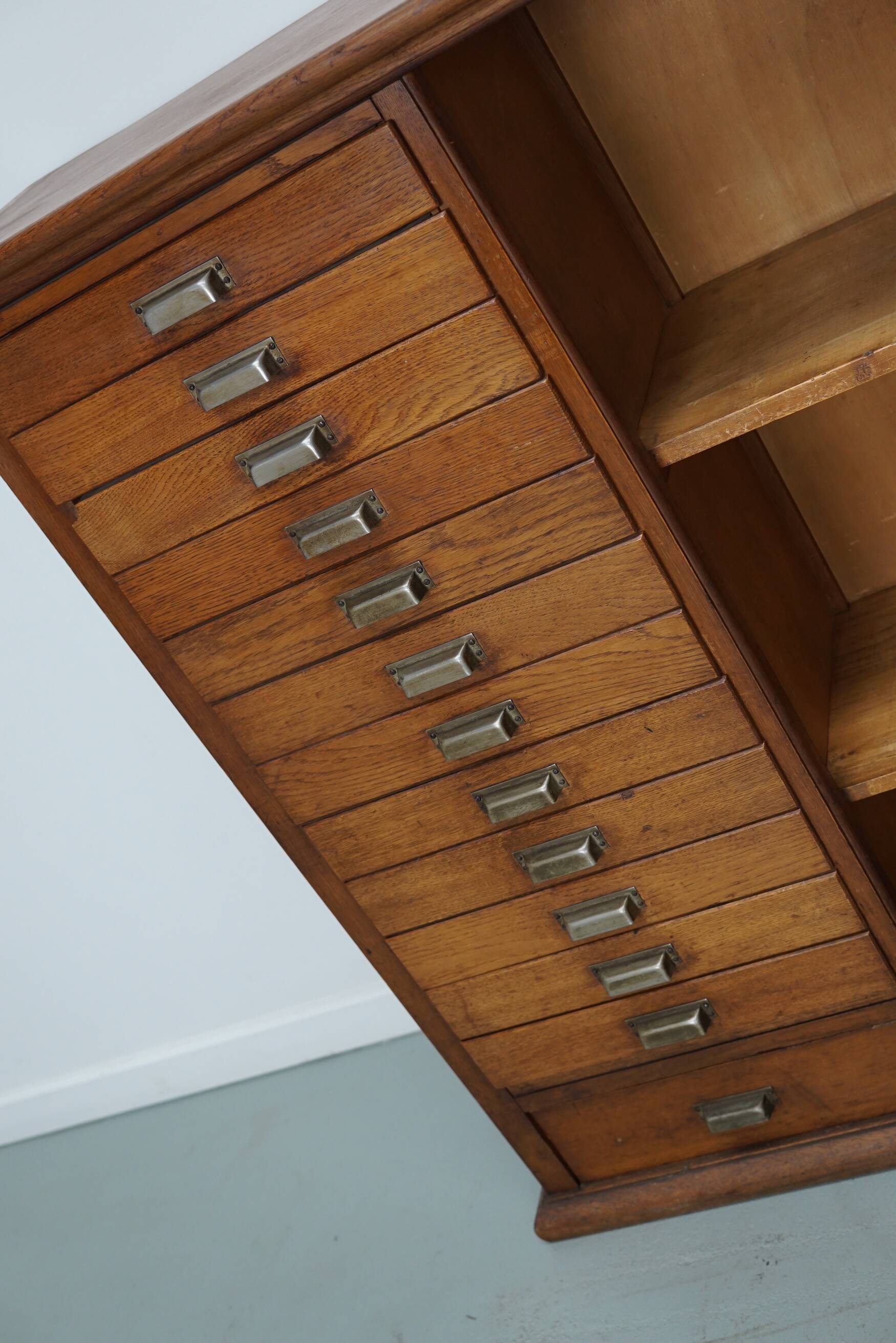 Vintage Dutch Oak Apothecary Sideboard / Filing Cabinet, 1950s