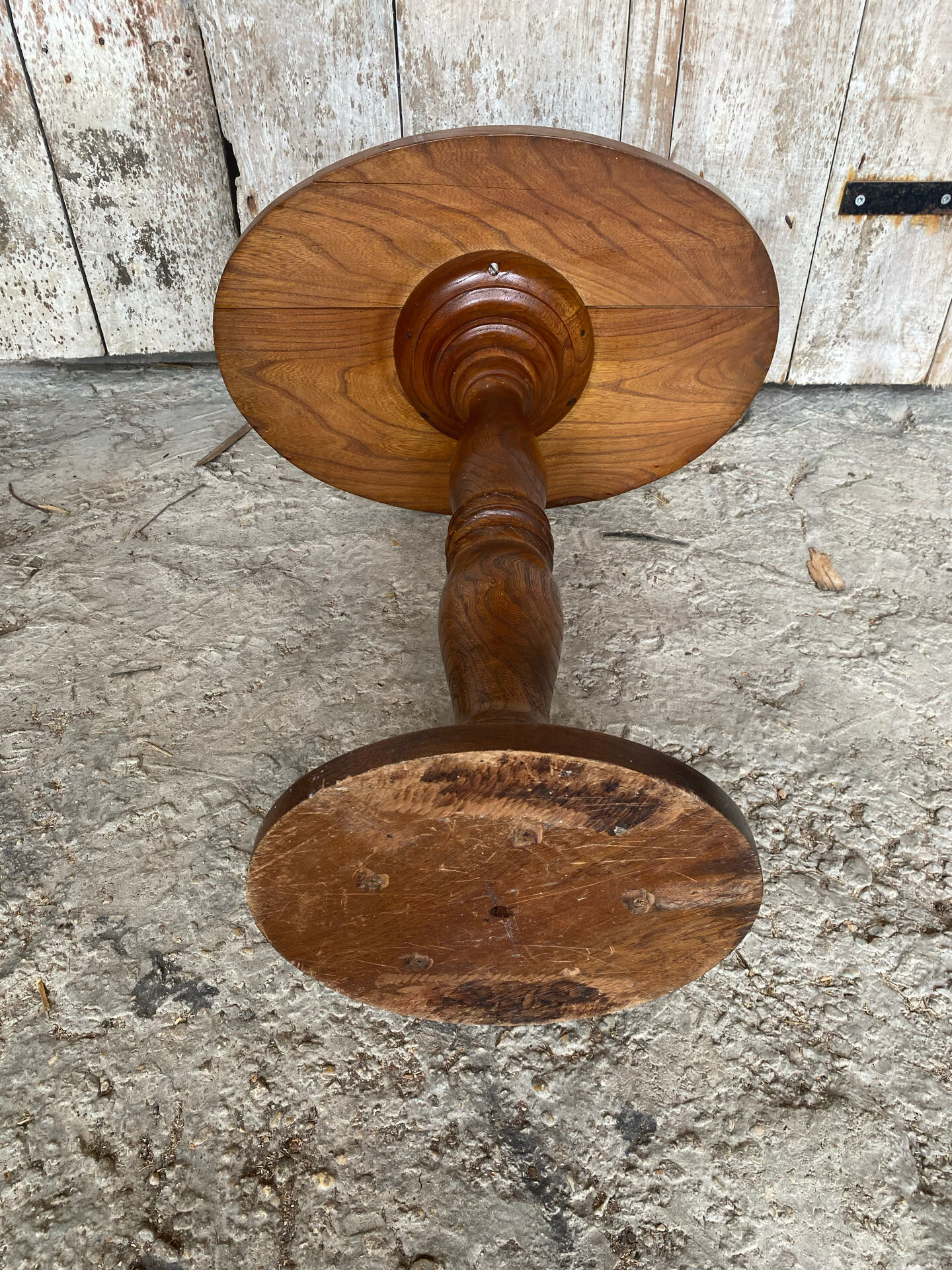 Table Appoint Guéridon Oval Ancien Bois Tourné Vintage #E327