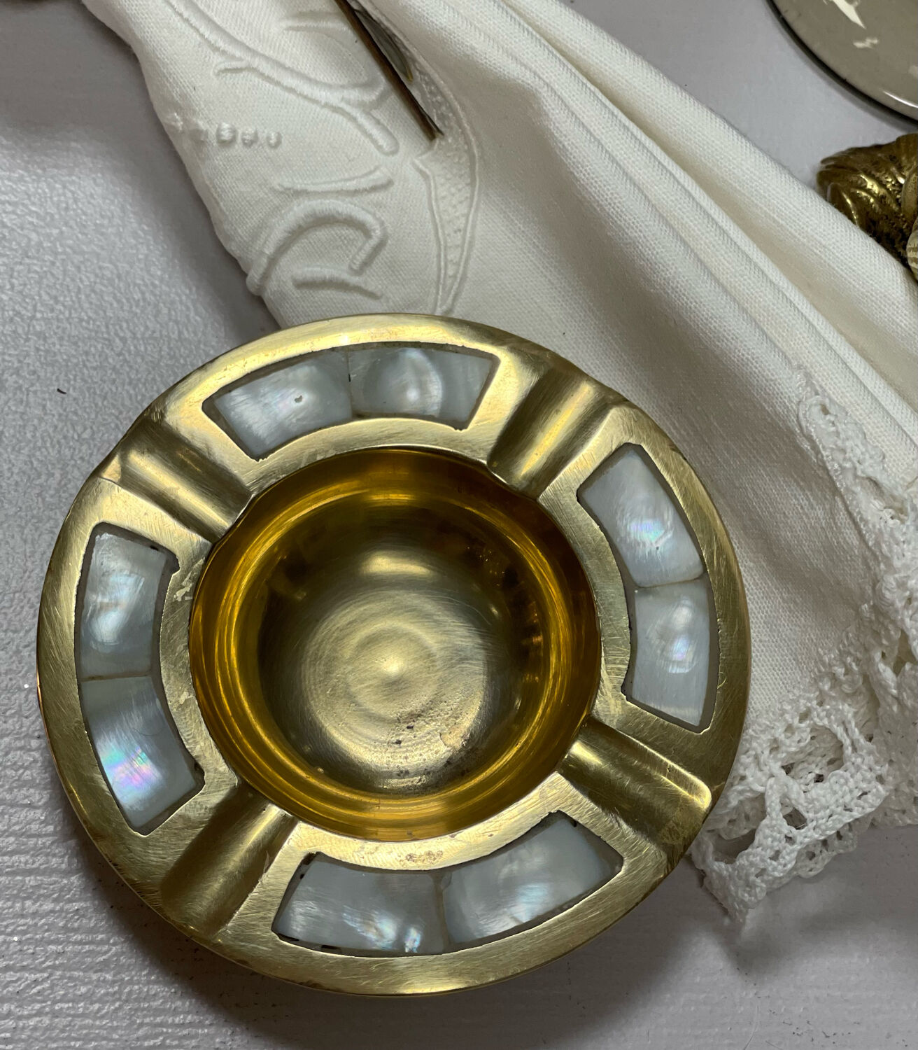 Ashtray brass and mother-of-pearl