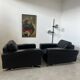Lot 2 roche bobois designer leather armchairs 80s vintage custom aviator shape