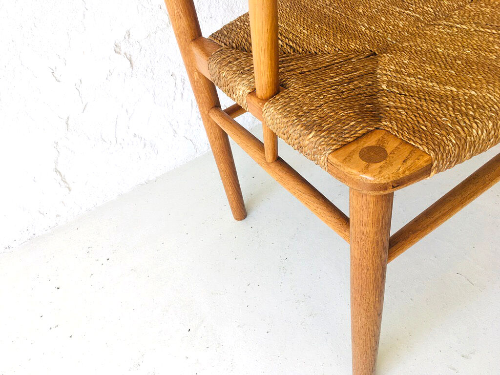 Fauteuil danois en teck, chêne et corde, années 1950