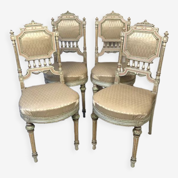 Set of four Louis XVI style chairs in lacquered wood, late 19th century