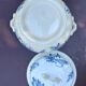 Antique soup tureen, Keller Lunéville earthenware, stamped K, blue decoration.