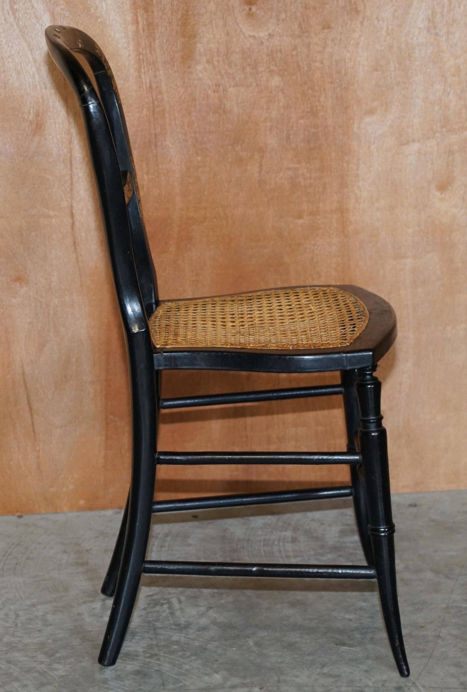 Regency Chair in Ebonised Wood and Gold Leaf Inlaid with Mother of Pearl circa 1815