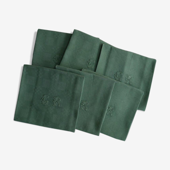 Set of 6 green towels, monogram GR
