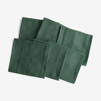 Lot de 6 serviettes vertes, monogramme GR