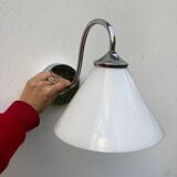 Wall lamp in silver metal and white glass