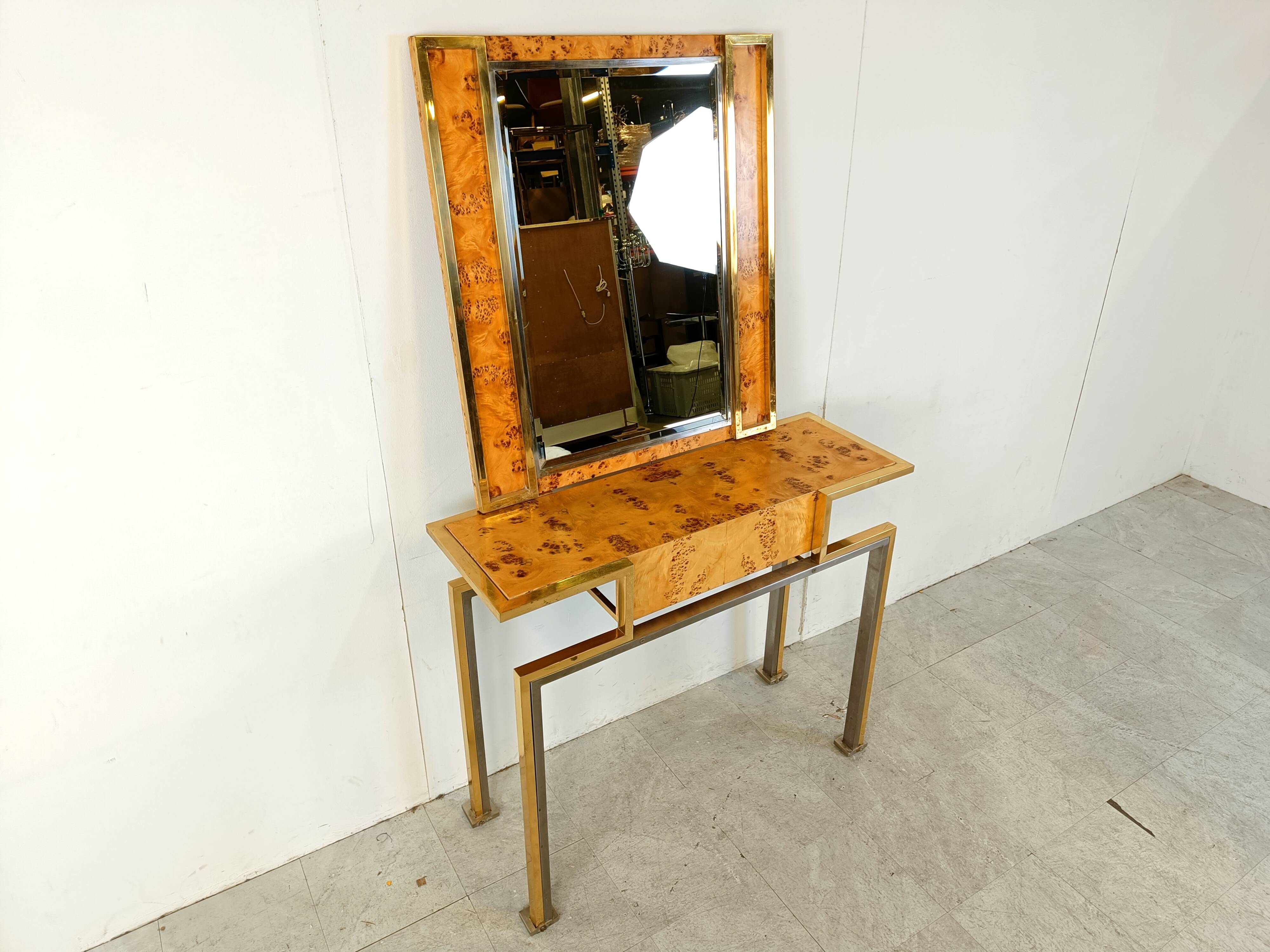 Vintage burl wood console with mirror, 1970s