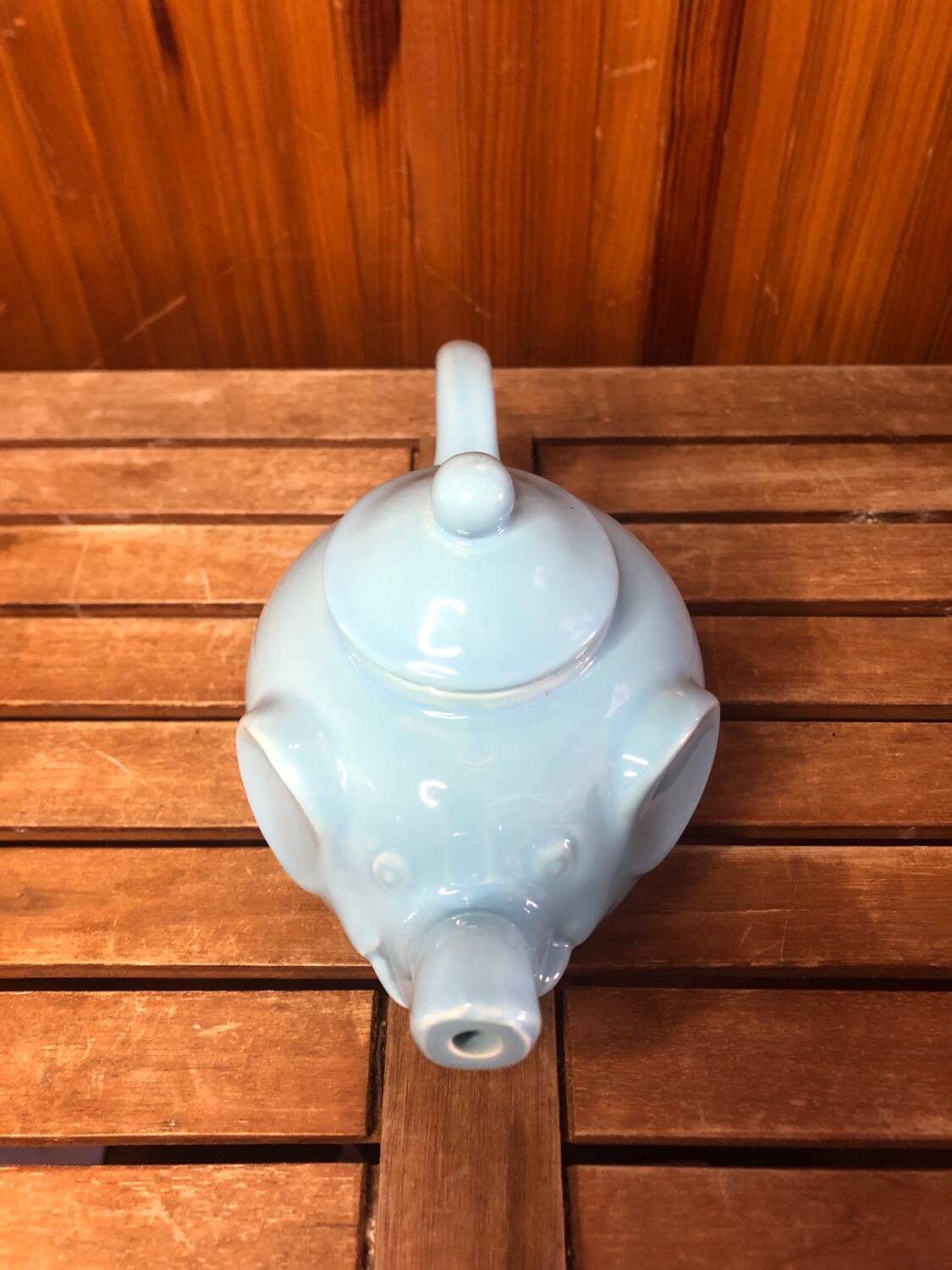 Old Teapot Elephant Shape Ceramic Sky Blue Vintage #A472b