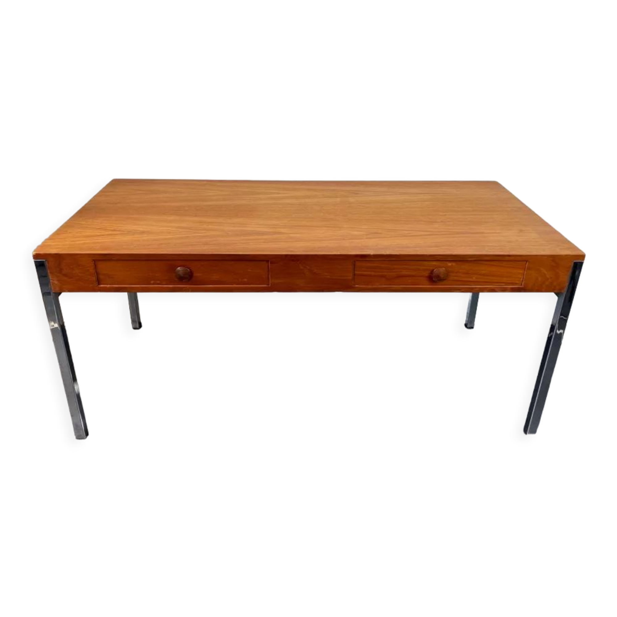 Table basse teck scandinave pieds chromés vintage 1960