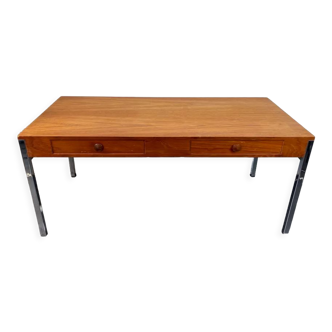 Scandinavian teak coffee table vintage chrome legs 1960