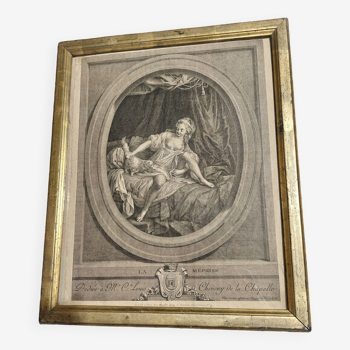 Gravure XVIIIème la méprise dédiée à Louis Cheveny de la Chapelle chez Mouchet