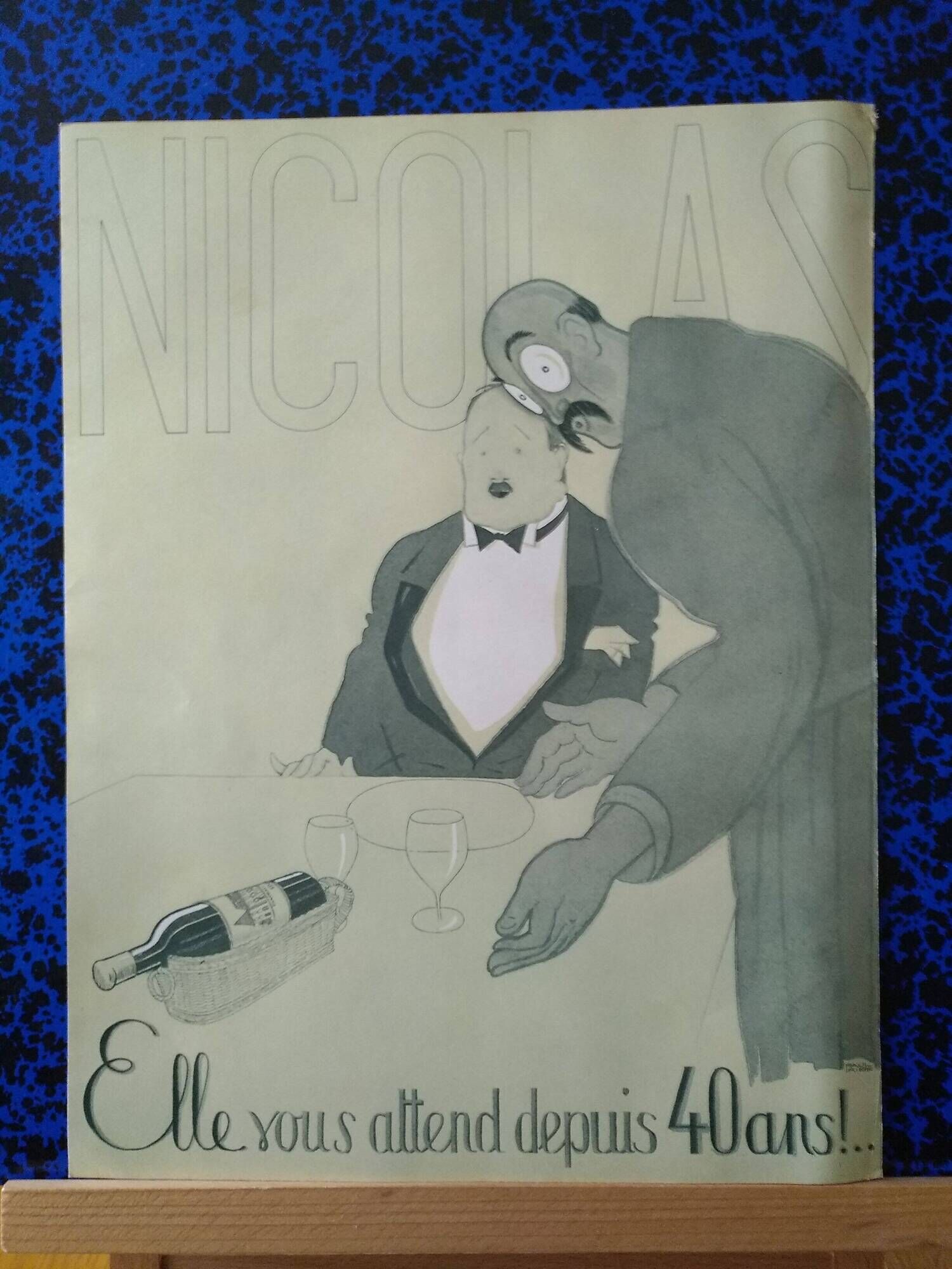 A paper advertisement from a period magazine 1956 humor house wine nicolas!!