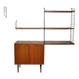 Nisse String wall shelf in walnut wood by Kajsa & Nils Strinning, mid-century shelving system, 1960s