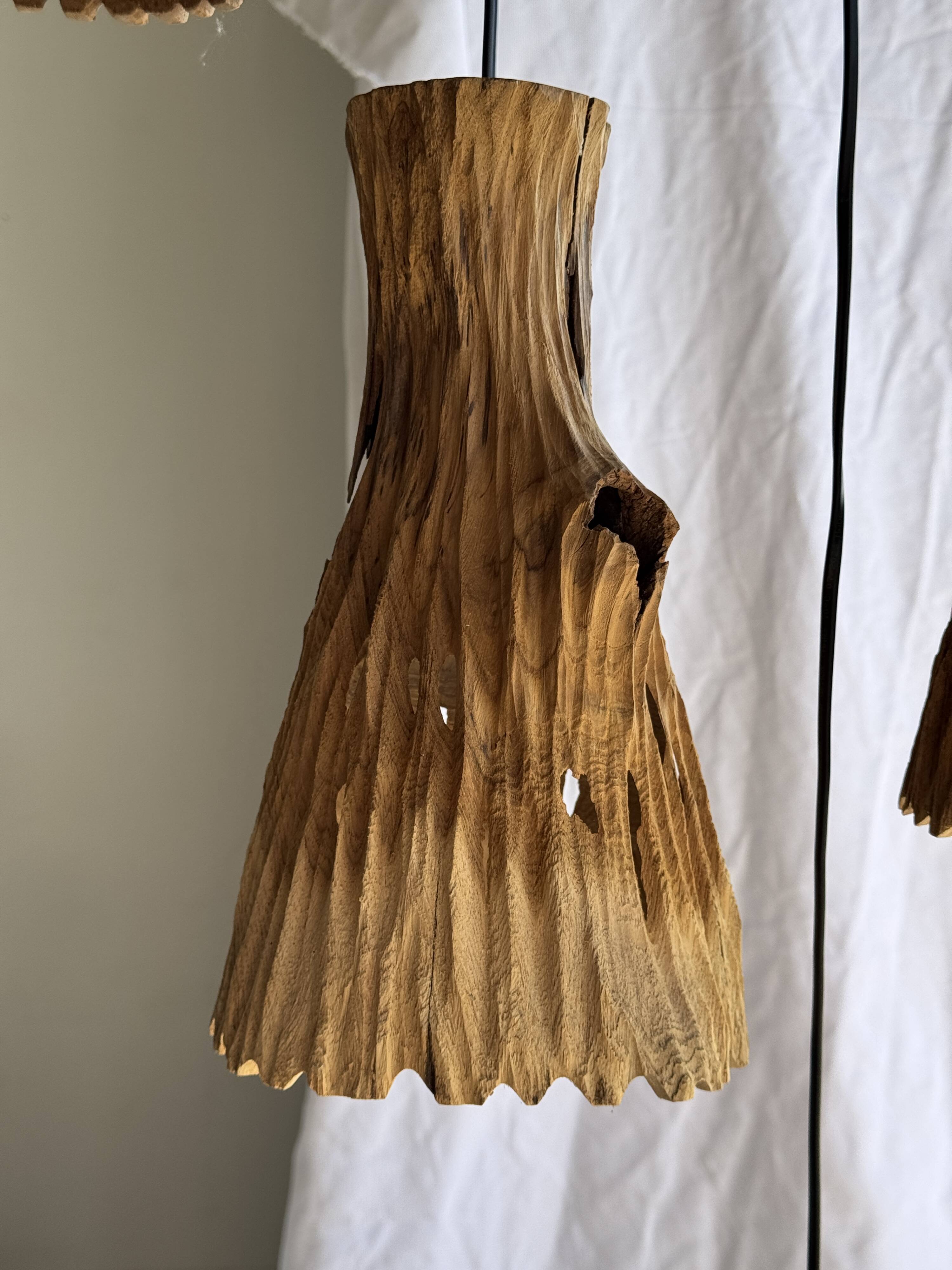 Suspension or lampshade in natural organic teak, tubular, H30 D22.