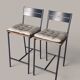 Paire de tabourets de bar design industriel - Métal noir et bois